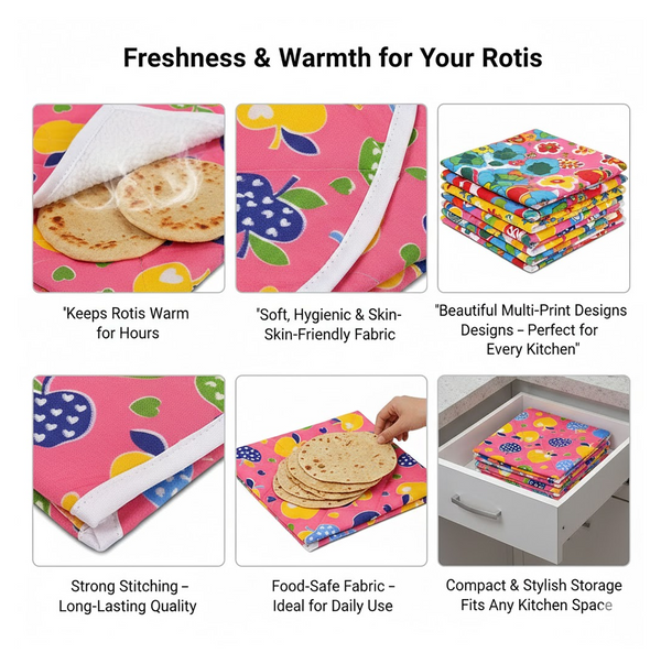 Square Hygienic Roti / Chapati Multi Print Design Cover