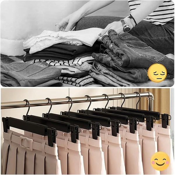 Black Adjustable Metal Hangers For Clothes (Pack of 5)