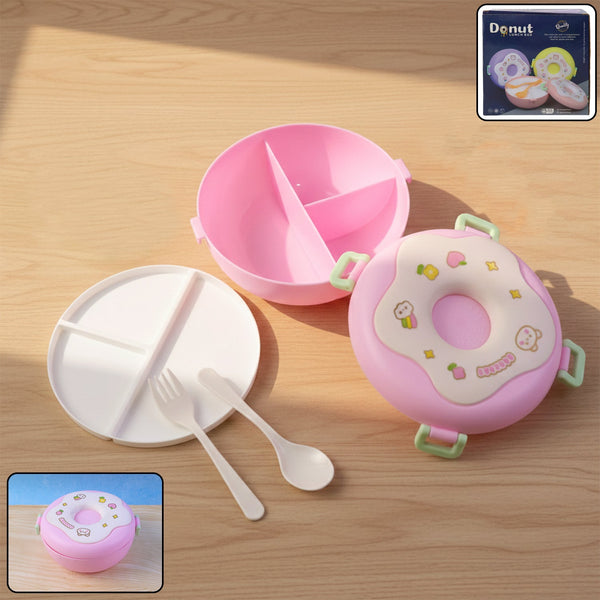 Donut Shaped Double Insulated 3 Compartment Lunch Box (1 Pc / Mix Color)